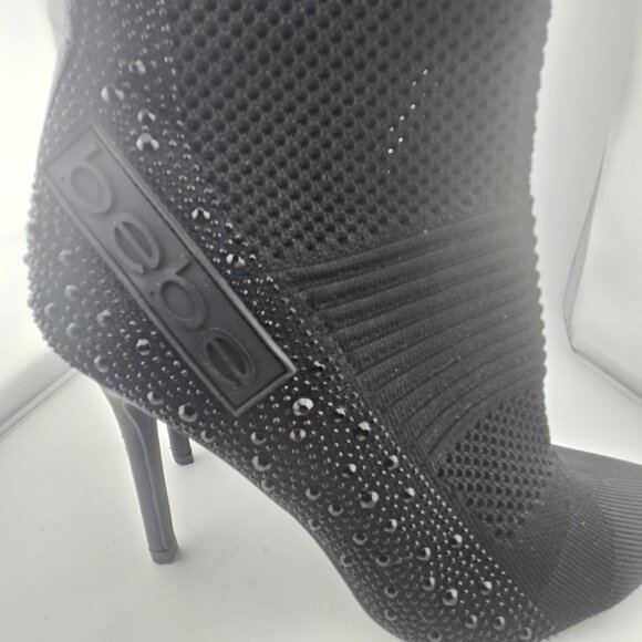 bebe Joselyn Knit Bootie Heels – Black Rhinestone Stiletto,Womens' size 7 - Picture 6 of 11